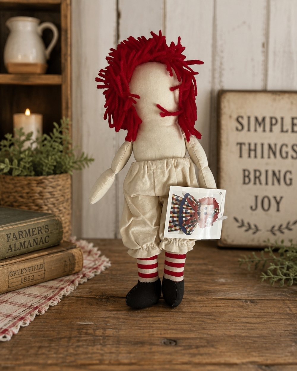 Blank Craft Doll Raggedy Ann Style Red Yarn Hair 10" DIY Decorate Yourself Unfi